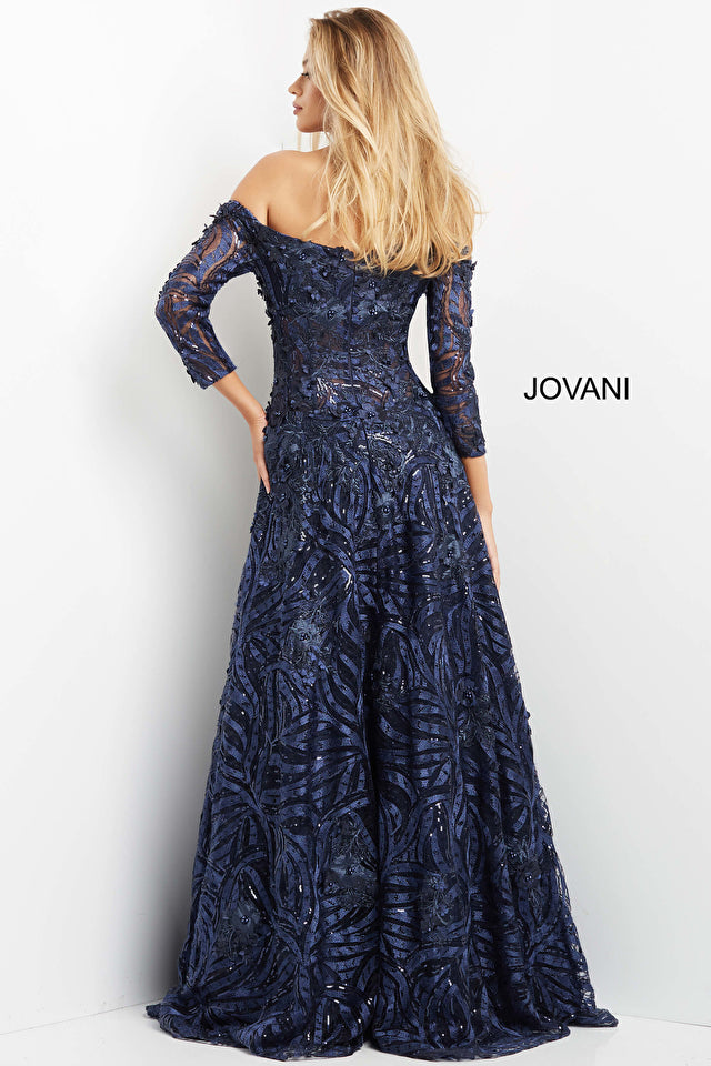 Jovani 06792 Off The Shoulder Long Sleeve A-Line Evening Gown - Special Occasion/Curves