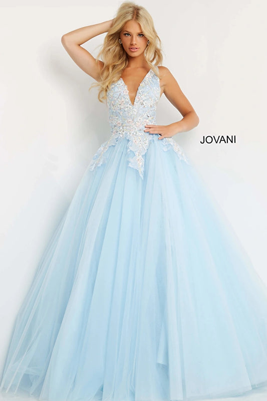 Jovani 06808 Deep V-Neck Floral Prom Ballgown - Special Occasion/Curves