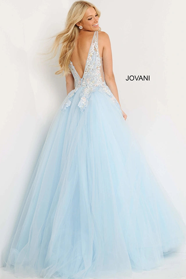 Jovani 06808 Deep V-Neck Floral Prom Ballgown - Special Occasion/Curves