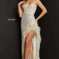 Jovani 07068 Strapless Sequin Feather High Slit Gown - Special Occasion