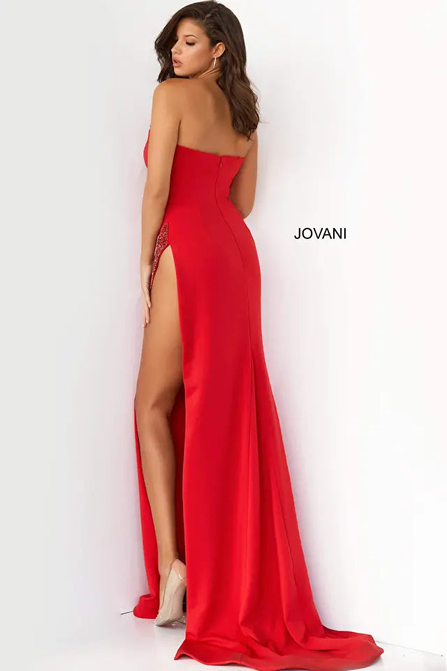 Jovani 07138 Strapless V-Neckline Leg Slit Gown - Special Occasion