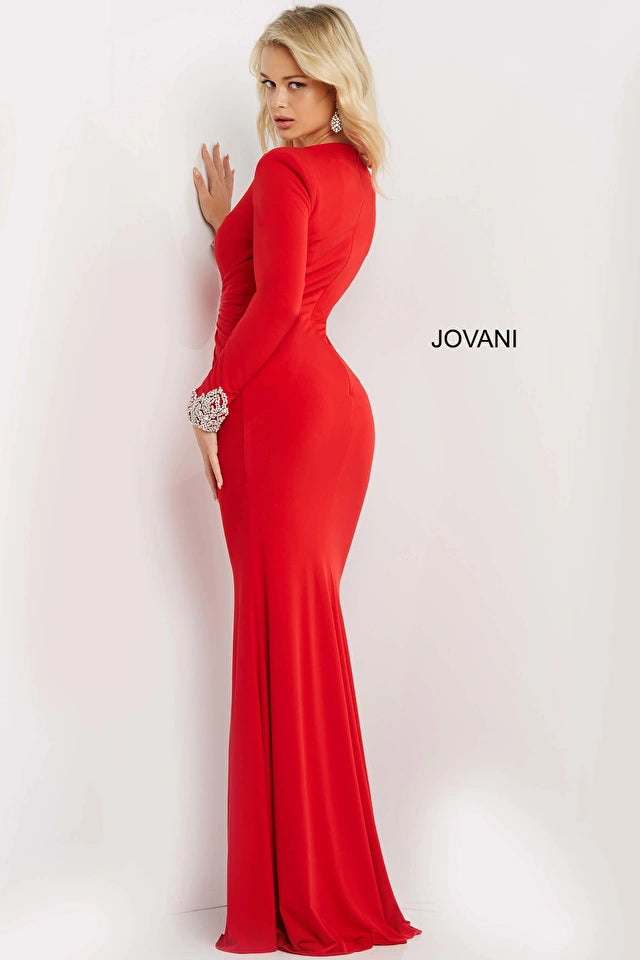 Jovani 07320 Long Sleeve Plunging Neck Sheath Dress - Special Occasion/Curves