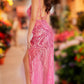 Jovani 07503 Beaded V-Neckline Leg Slit Dress - Special Occasion