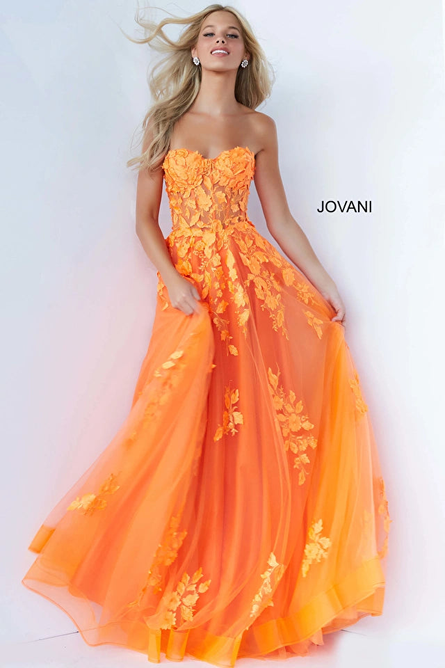 Jovani 07901 Lace Appliques Strapless Prom Gown - Special Occasion/Curves