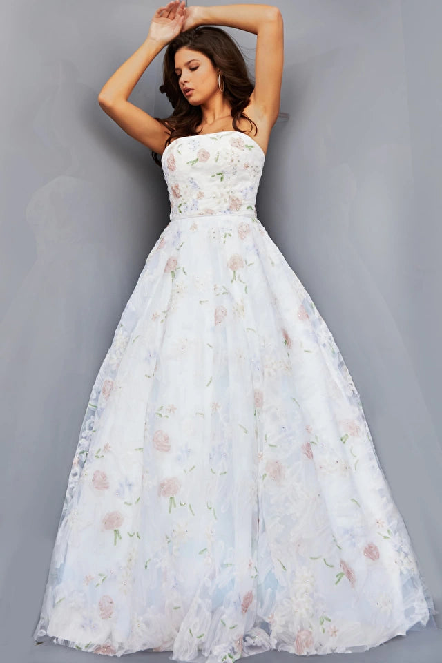 Jovani 07966 Multi Strapless A-Line Floral Ballgown - Special Occasion/Curves