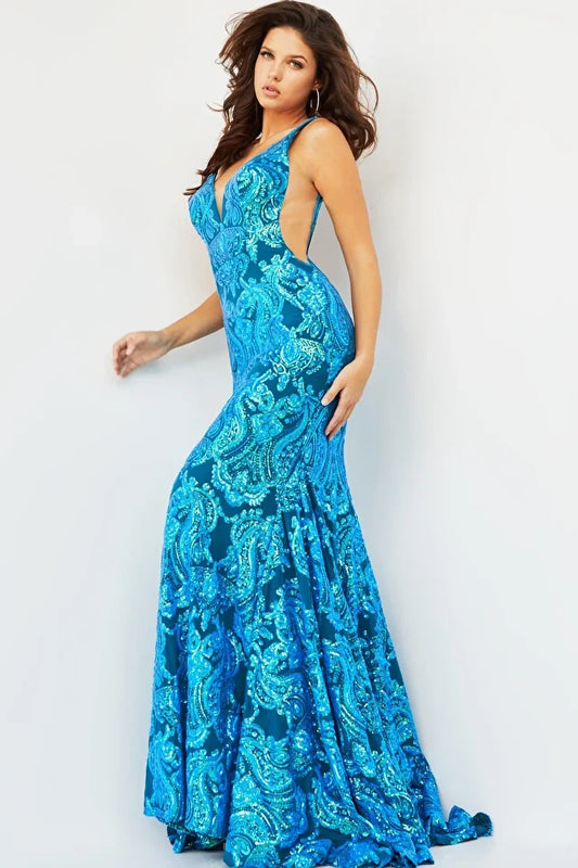 Jovani 08646 Embellished V-Neckline Mermaid Gown - Special Occasion/Curves
