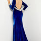 Jovani 09139 Long Sleeve Velvet Backless Formal Gown - Special Occasion/Curves