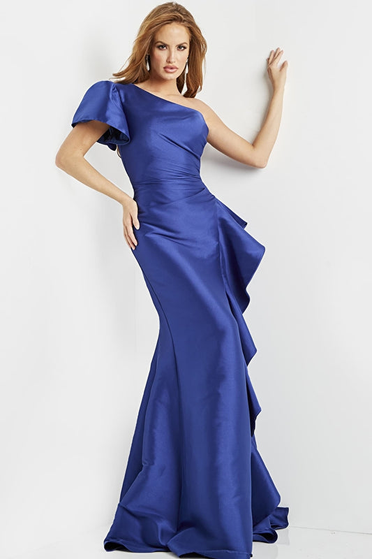 Jovani 09201 One Shoulder Sleeve Ruffle Evening Gown - Special Occasion/Curves