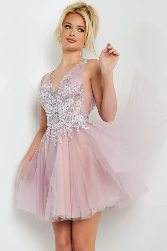 Jovani 09518 Fit and Flare Tulle A-Line Short Dress - Special Occasion