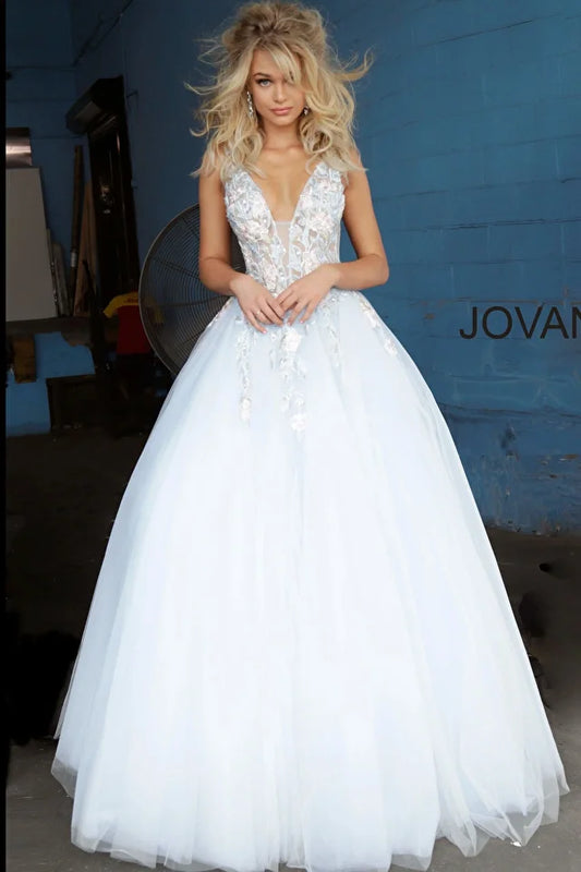 Jovani 11092 Tulle Floral Embroidered Party Ballgown - Special Occasion/Curves