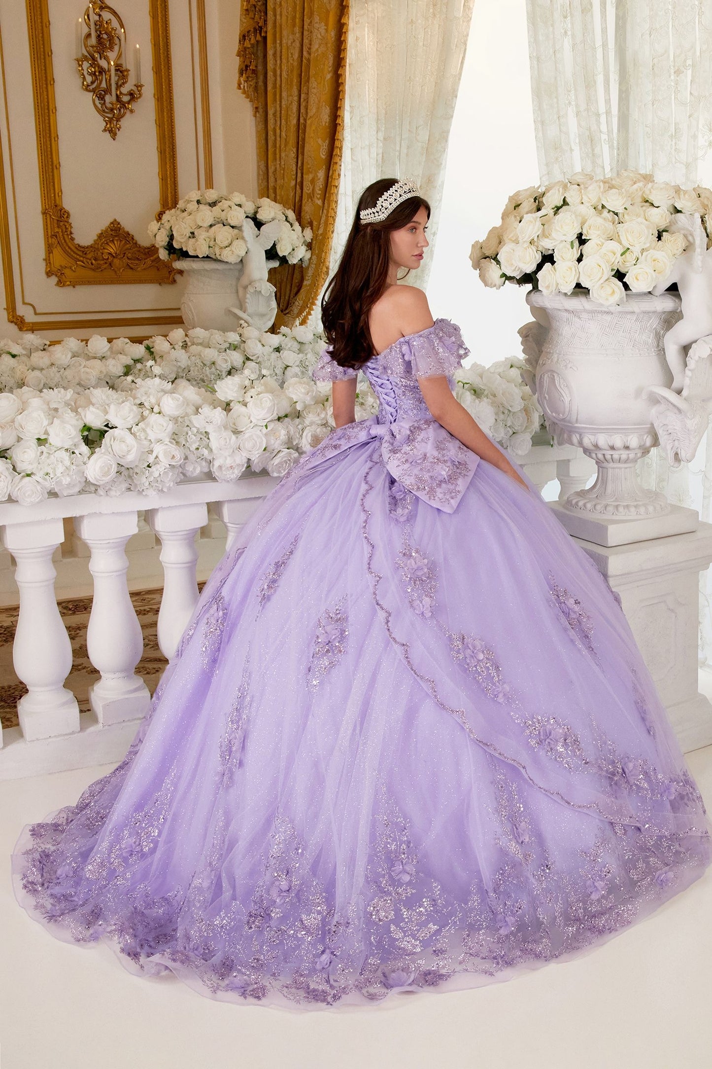 Floral Off The Shoulder Quinceanera Ball Gown By Ladivine 15701