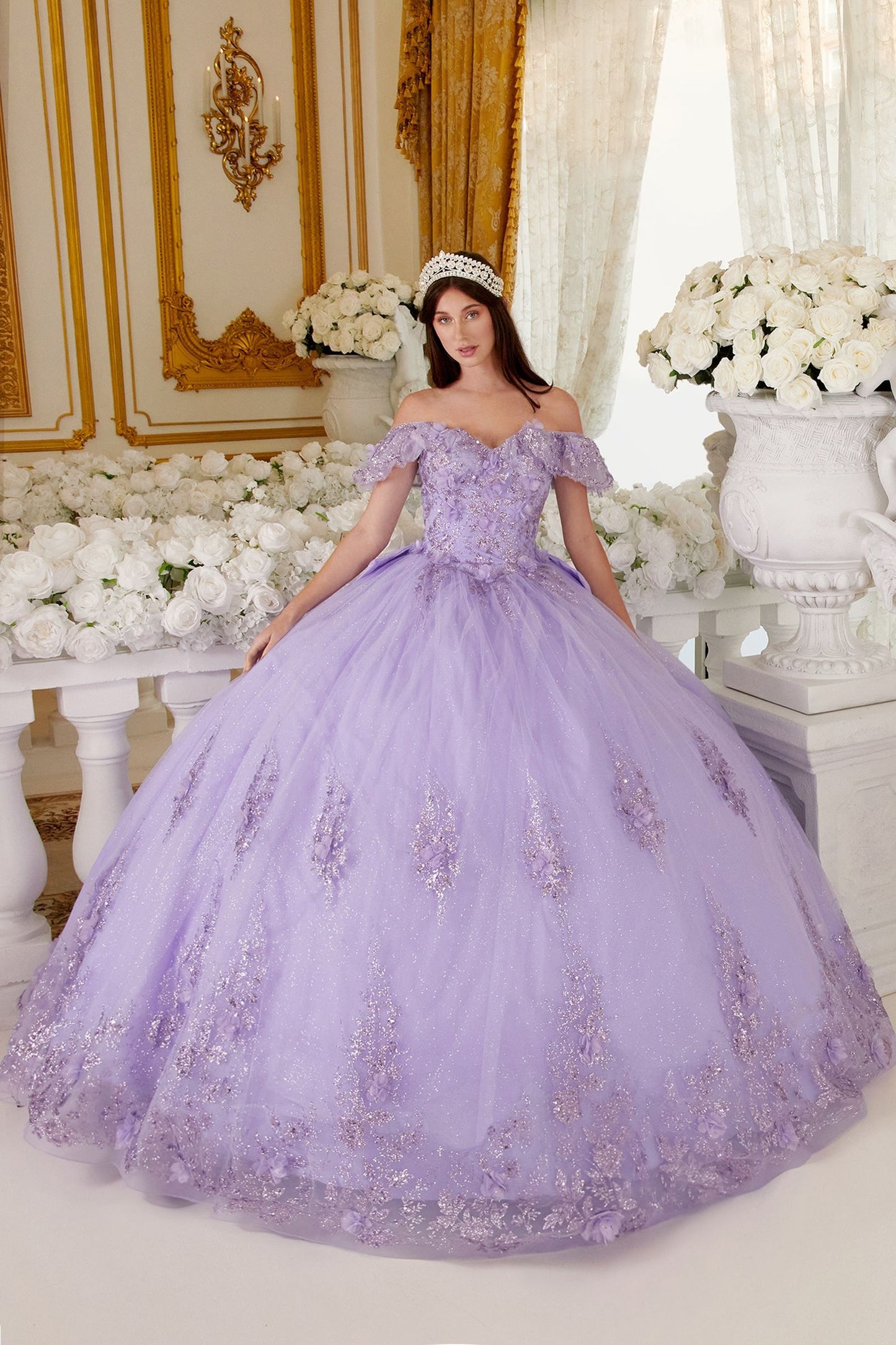 Floral Off The Shoulder Quinceanera Ball Gown By Ladivine 15701
