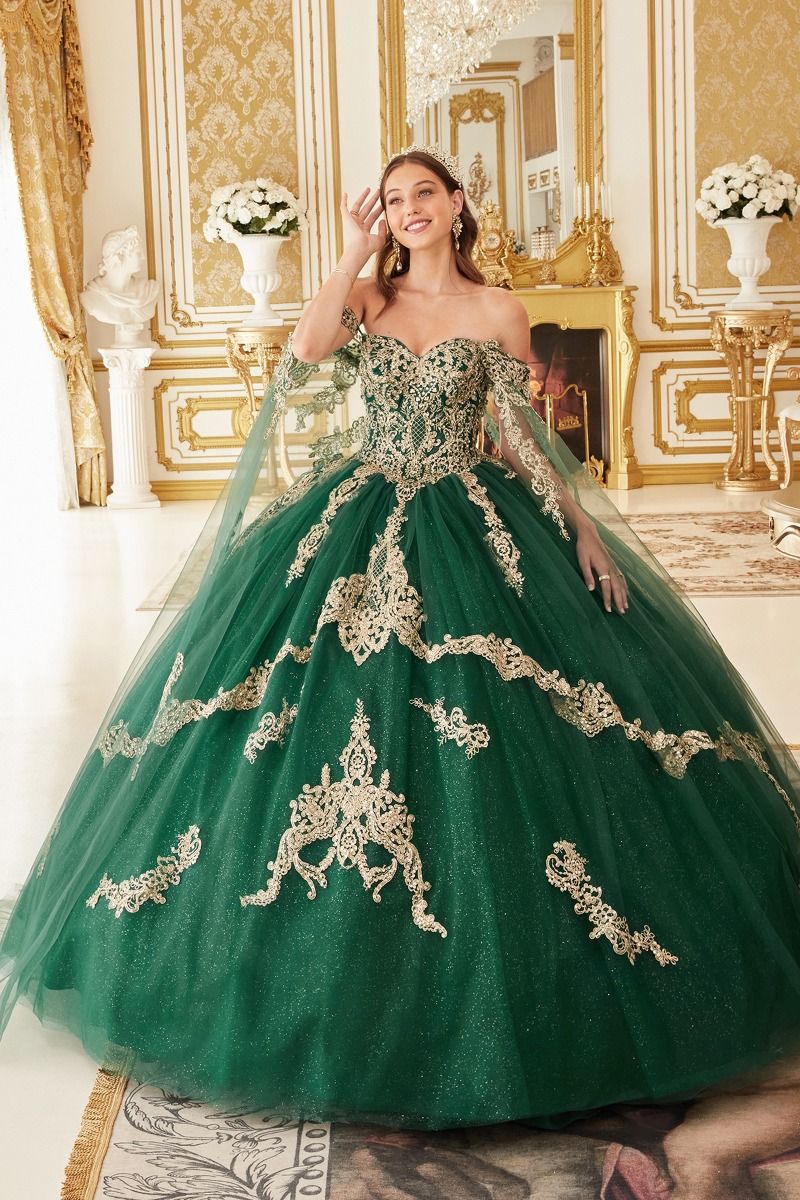 Emerald Green Quince Dress With Sleeves Emerald Green Long Sleeve Quince Dress Long Cap Sleeve Quinceañera