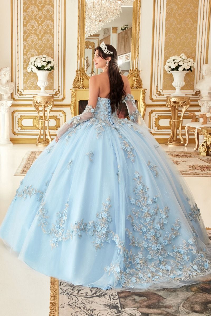 Floral Strapless Sweetheart Neckline Quinceanera Ball Gown By Ladivine 15714