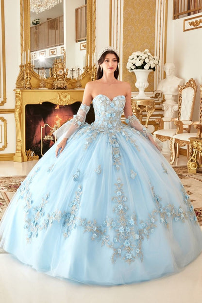 Floral Strapless Sweetheart Neckline Quinceanera Ball Gown By Ladivine 15714