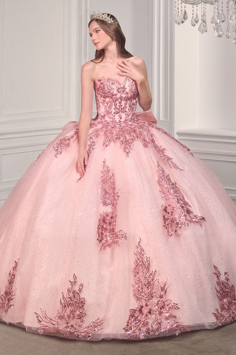 Glitter Strapless Sweetheart Neckline Quinceanera Ball Gown By Ladivine 15715