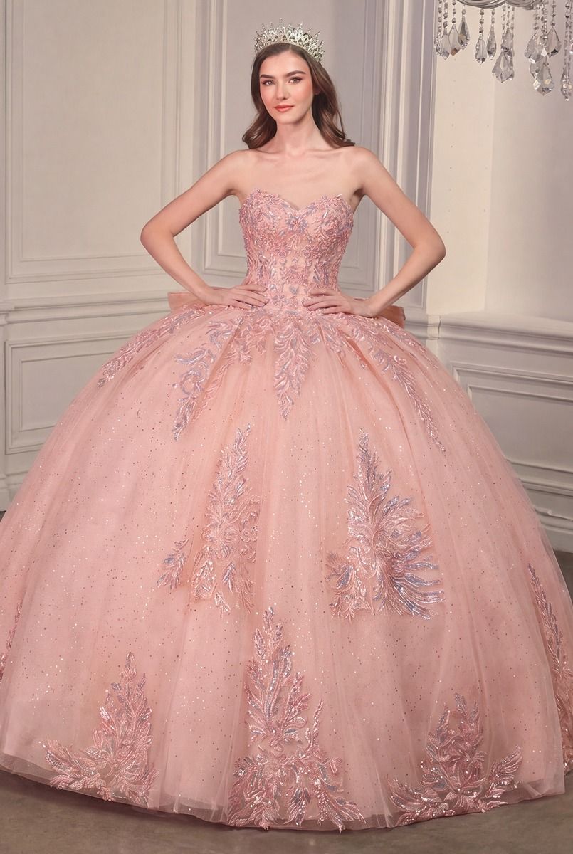 Glitter Strapless Sweetheart Neckline Quinceanera Ball Gown By Ladivine 15715