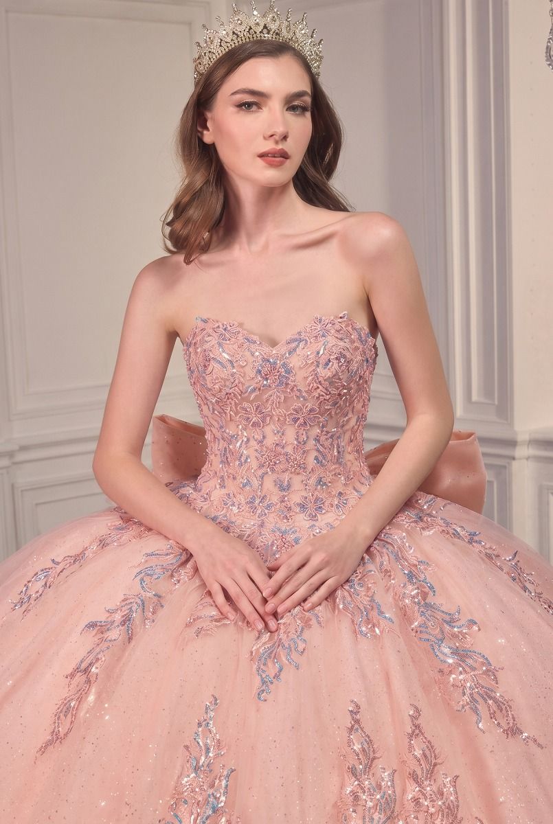 Glitter Strapless Sweetheart Neckline Quinceanera Ball Gown By Ladivine 15715