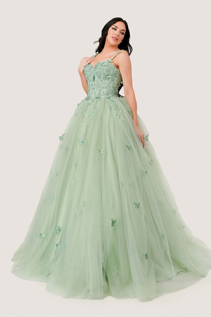 3D Butterfly Applique Sleeveless Quinceanera Gown by Cinderella Divine 15718 -
