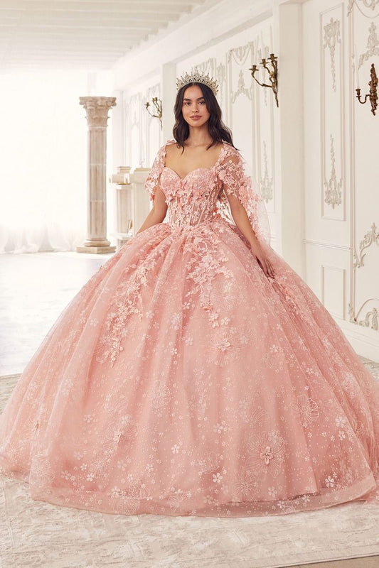 Floral Strapless Sweetheart Neckline Gown by Cinderella Divine 15719 - Quinceanera