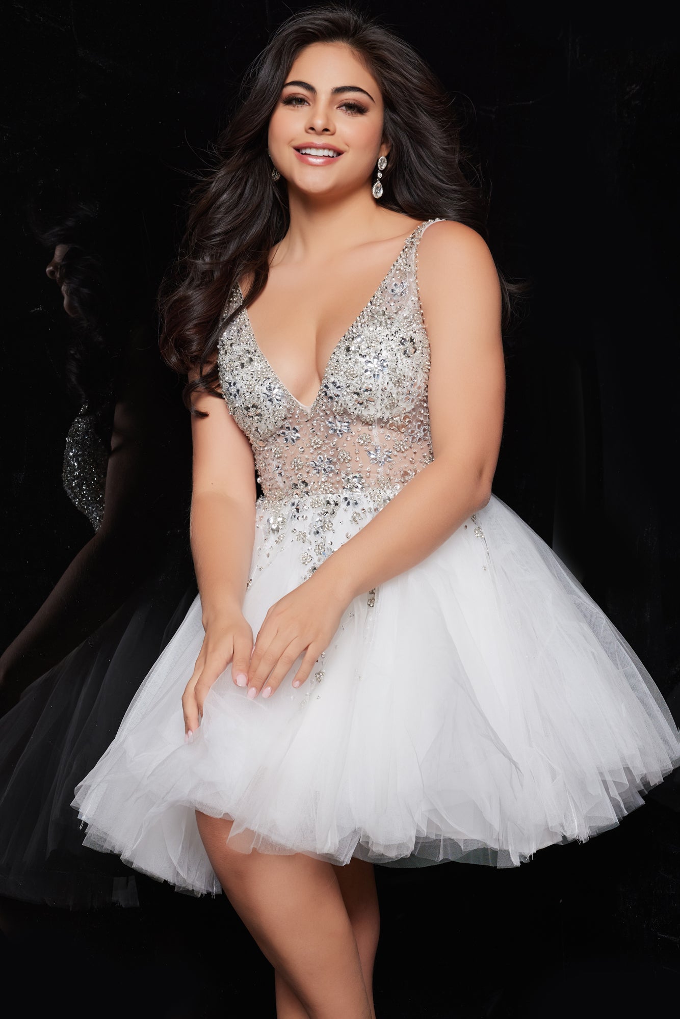 Jovani 1774 Fit and Flare Short Beaded Tulle Dress