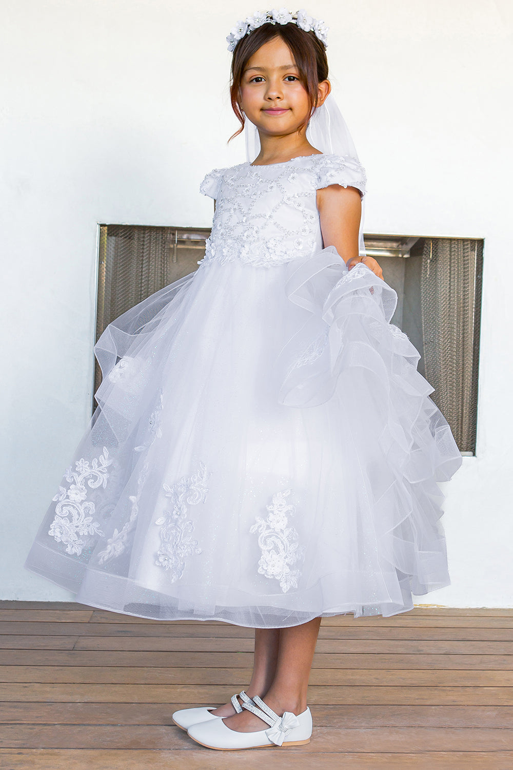 3D Flower Lace Girl Party Dress by Cinderella Couture USA AS2017 10 / White 3D Flower Lace Girl Party Dress by Cinderella Couture USA AS2017 10 / White