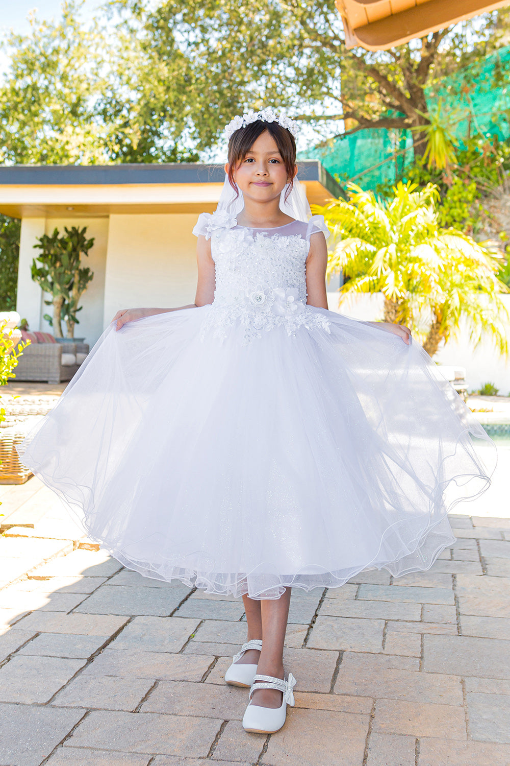 Boat Neckline Crystal Tulle Girl Party Dress by Cinderella Couture USA AS2019
