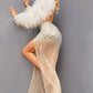 Jovani 22848 Beaded Feather Sleeves Gown - Special Occasion