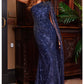 23354 Jovani Navy One Shoulder Embellished Evening Dress - Special Occasion/Curves