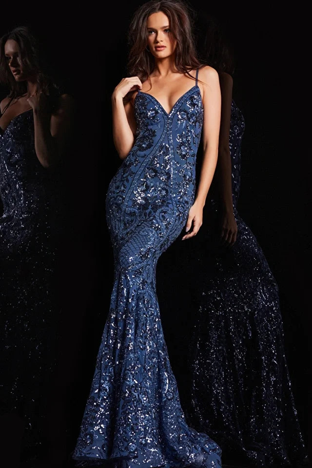 Jovani 23839 Sequin Embellished Backless Dress - Special Occasion