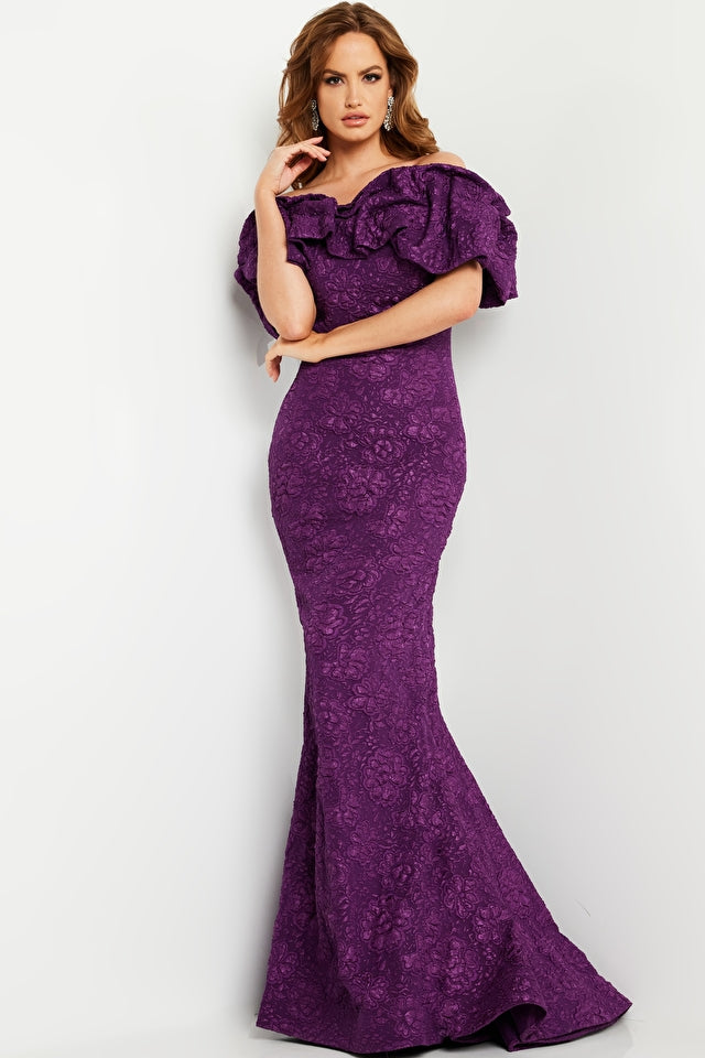 Jovani 23847 Floral Off The Shoulder Brocade Fitted Gown - Special Occasion/Curves