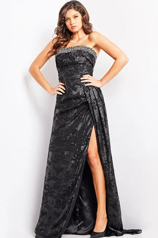Jovani 23892 Strapless Straight Neck High Slit Dress - Special Occasion/Curves