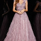 Jovani 24000 Beaded Tulle A-Line Leg Feather Ballgown - Special Occasion