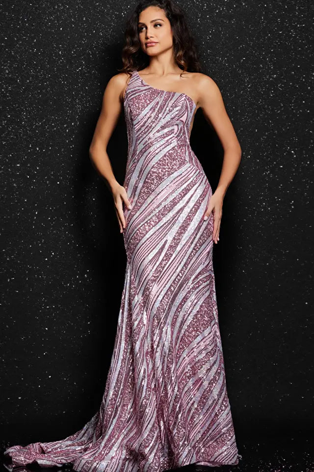 Jovani 24031 Sequin One Shoulder Mermaid Dress - Special Occasion/Curves