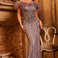 Jovani 24056 Beaded Off The Shoulder Feather Dress - Special Occasion/Curves