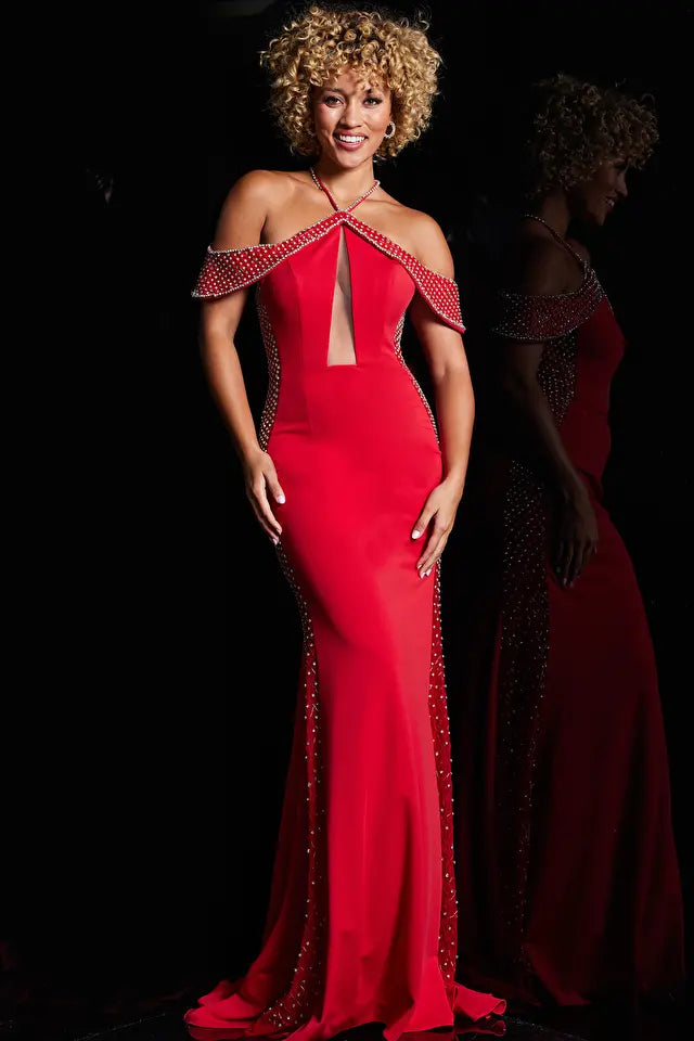 Jovani red mermaid hot sale dress