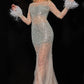 Jovani 25861 Embellished Feather Cuffs Long Sleeves Dress - Special Occasion