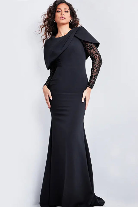 Jovani 26062 Embellished Long Sleeves Jewel Neck Dress - Special Occasion/Curves
