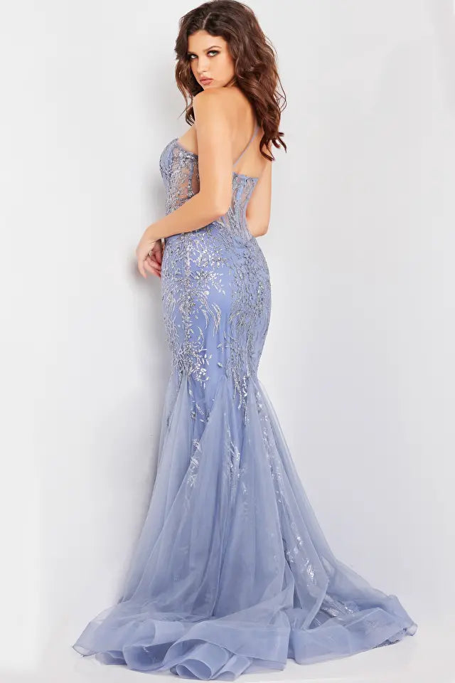 Jovani 26112 One Shoulder Glitter Mermaid Dress - Special Occasion