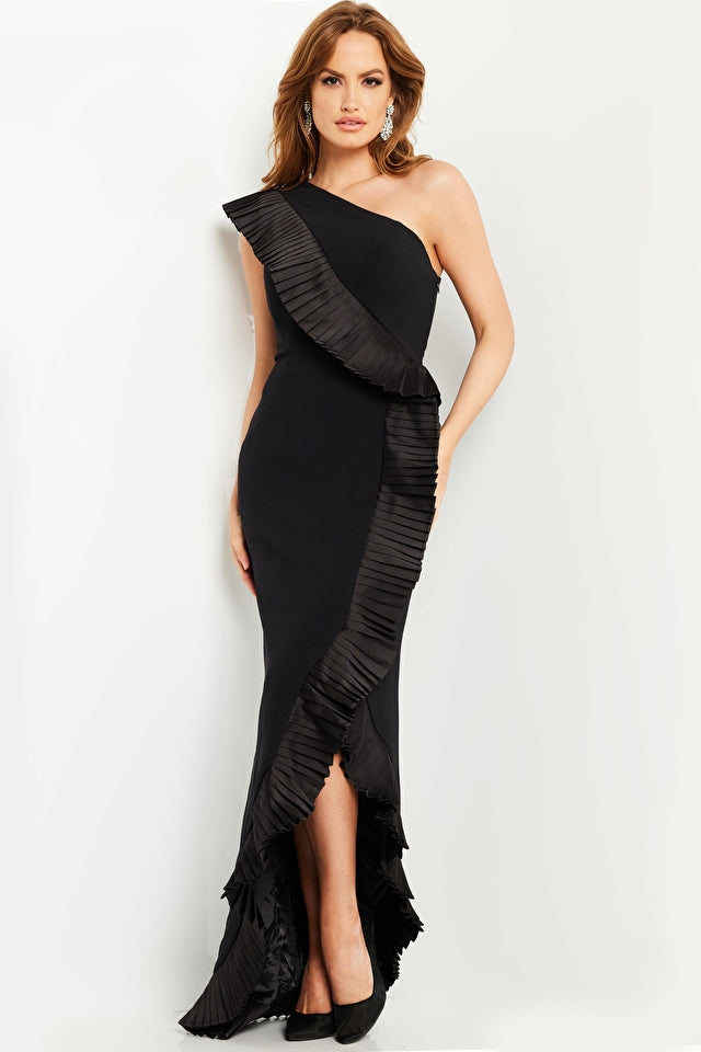 Jovani 26160 One Shoulder Ruffle Slit Formal Gown - Special Occasion/Curves