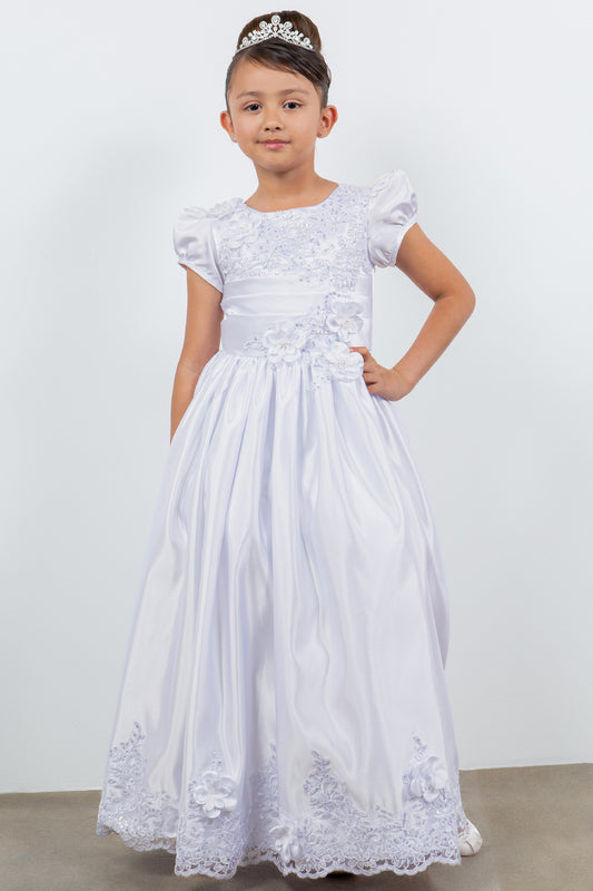 Elegant Satin Cap Sleeve Girl Communion Dress by Cinderella Couture USA AS2911