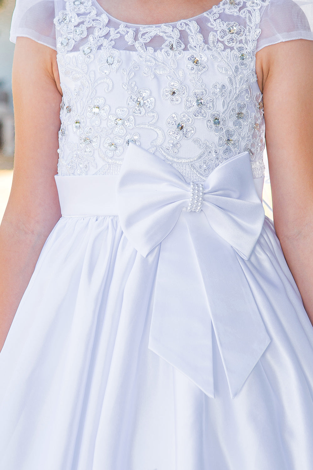 Embellished Satin Ribbon A-Line Girl Communion Dress by Cinderella Couture USA AS2912 10 / White Embellished Satin Ribbon A-Line Girl Communion Dress by Cinderella Couture USA AS2912 10 / White
