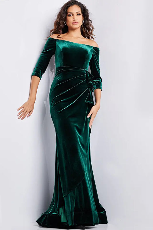 Jovani 36458 Three Quarter Sleeve Velvet Dress - Special Occasion/Curves
