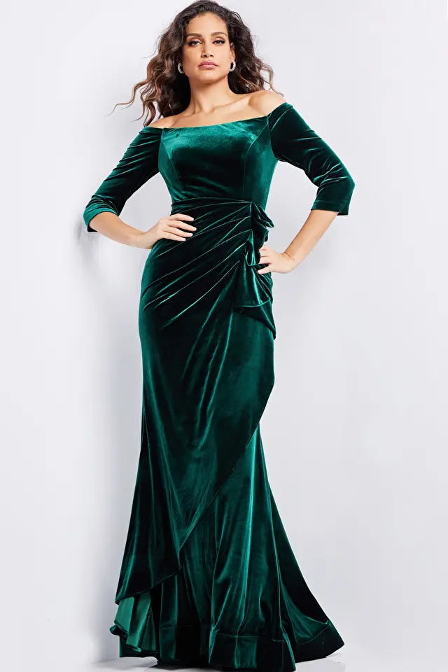 Jovani 36458 Three Quarter Sleeve Velvet Dress - Special Occasion/Curves