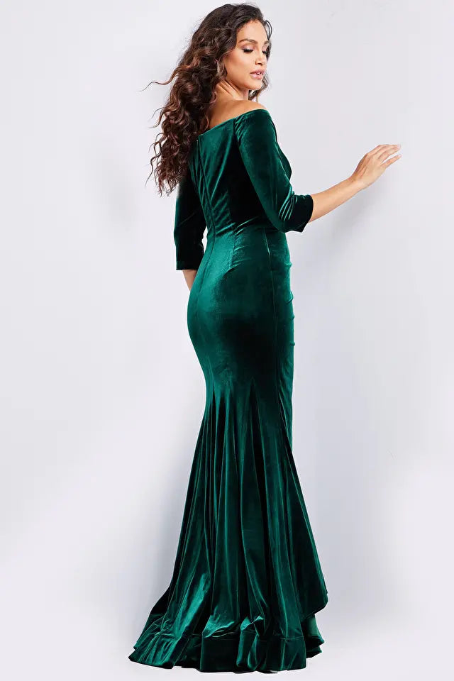 Jovani 36458 Three Quarter Sleeve Velvet Dress - Special Occasion/Curves