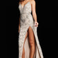 Jovani 36709 Beaded V-Neckline Leg Slit Dress - Special Occasion
