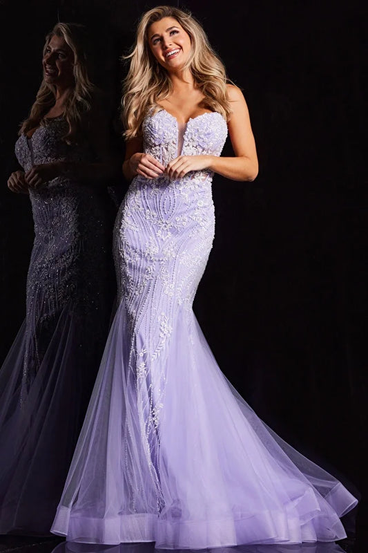 Jovani 37414 Embroidery V-Neckline Mermaid Gown - Special Occasion/Curves