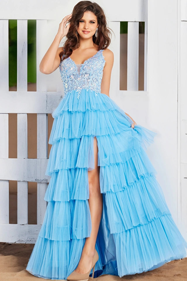 Jovani 37632 V-Neckline A-Line Tulle Layered Dress - Special Occasion/Curves