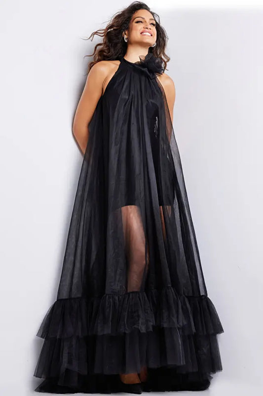 Jovani 38720 High Neck Tulle Sheer Gown - Special Occasion/Curves