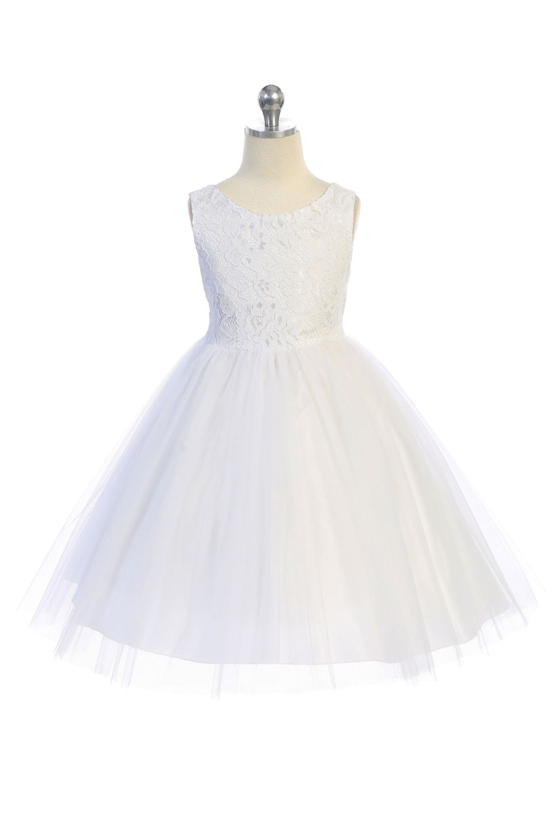 white mesh pearl dress Lace Illusion Girls Dress with Mesh Pearl Trim 12 / White